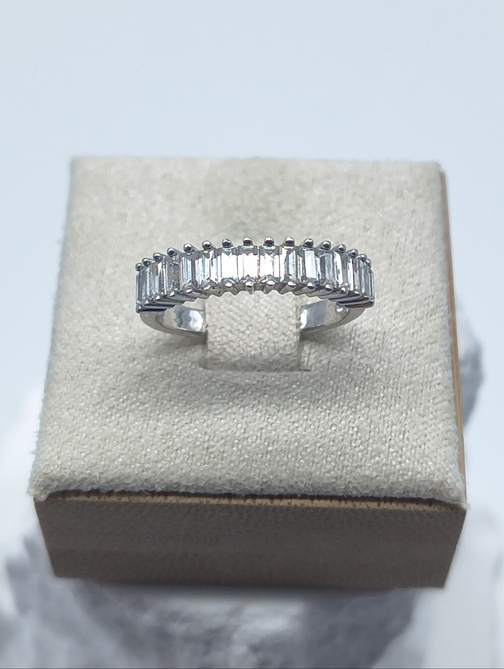 Sterling Silver Baguette Cut Cubic Zirconia Half Eternity Band Ring